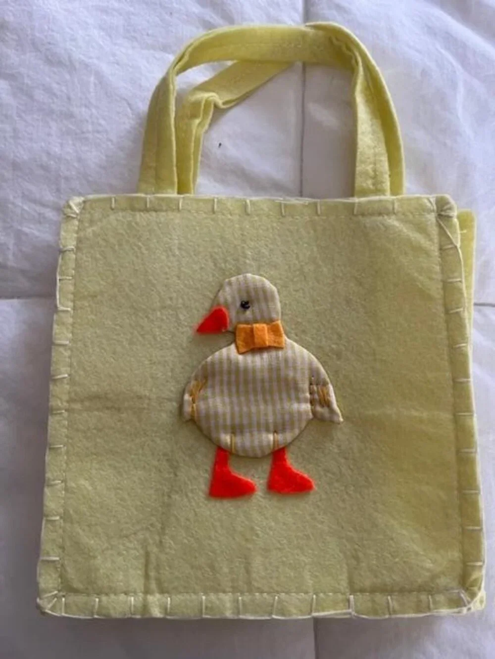 NEW 6 Vintg Yellow Felt Party Bag w/Baby Duckling Applique/Baby Shower/Birthday
